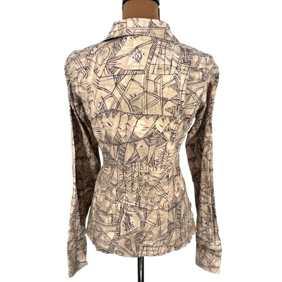 Peruvian Connection Beige & Brown Lightweight Fitted Blouse – Size 12 - Picture 4 of 8